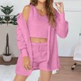 thumbnail image 2 of Ensemble de Pyjama 3 Pcs pour Femmes Ensemble de Pyjama en Polaire Chaude Tenues à Capuche Sans Manches Crop Tops Shorts Pjs, 2 of 7