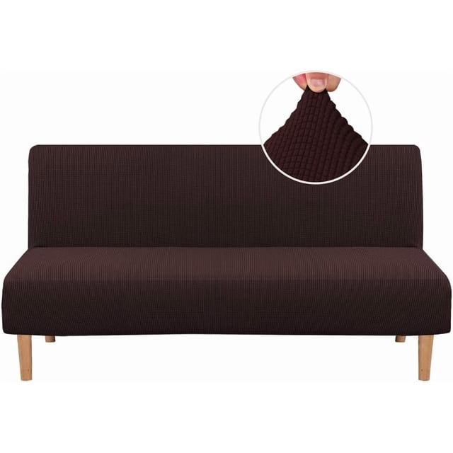 Armless Futon Cover Stretch Sofa Bed Slipcover Protector Elastic Feature Rich Textured High Spandex Small Checks Jacquard Fabric Futon Cover, Machine Washable