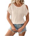 thumbnail image 1 of Plebaso T-Shirts à Épaules Dénudées pour Femmes Manches Courtes Col Rond Blouses Tuniques Décontractées Ajourées, 1 of 6