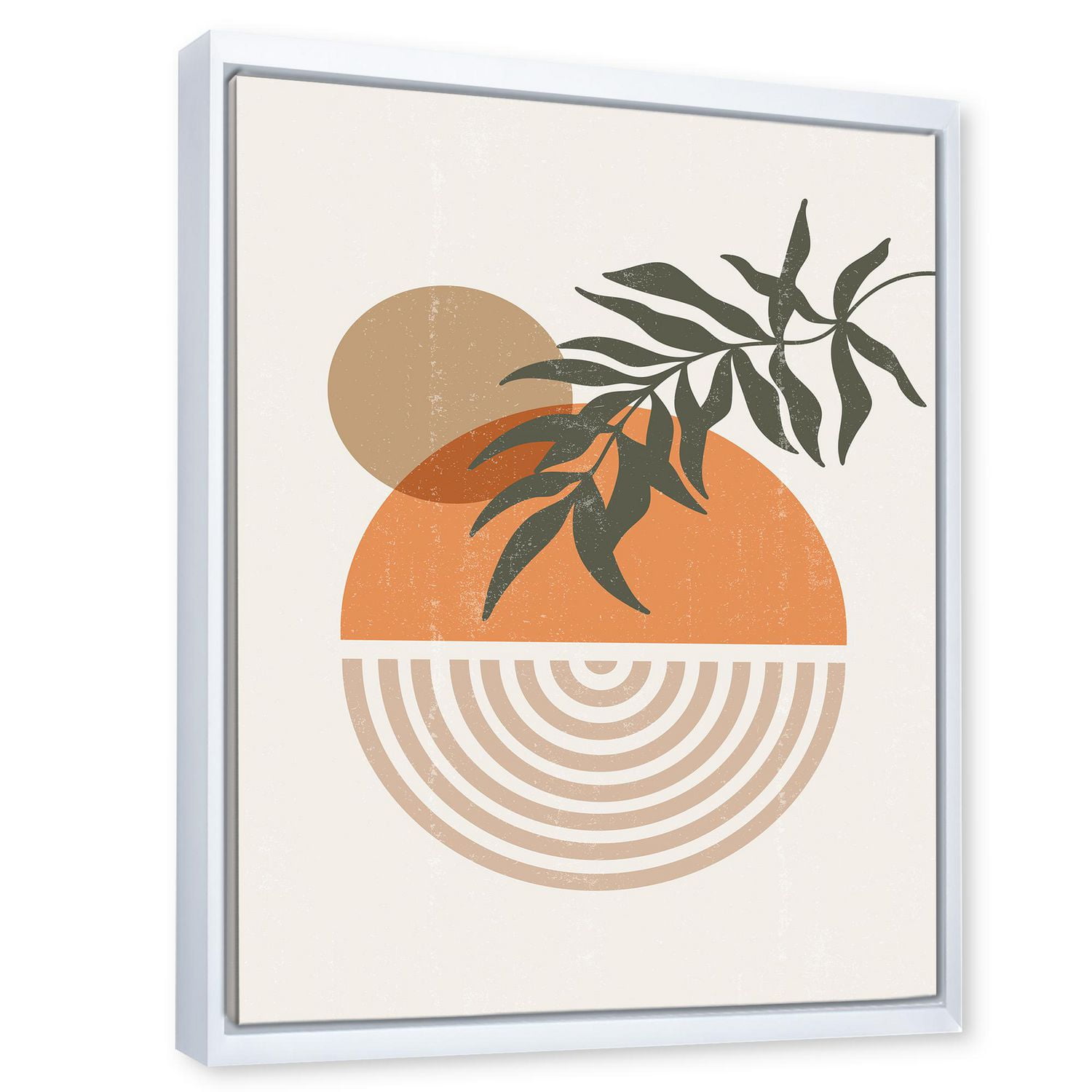 Designart Soleil géométrique abstrait et lune avec feuille I ART MURAL À CADRE FLOTT