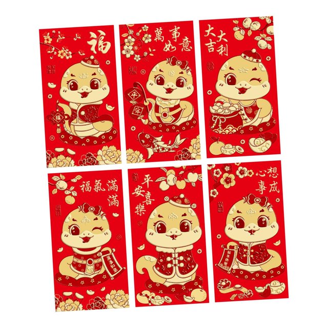 KLKCMS 6 Pieces Chinese New Year Red Envelopes Hong Bao for Party Favors Graduation F