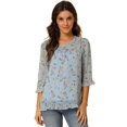 thumbnail image 1 of INSPIRE CHIC Blouse Fluide en Mousseline à Volants à Manches 3/4 à Imprimé Floral pour Femme, 1 of 5