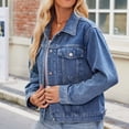 thumbnail image 4 of Yuyuzo Jean Jacket Women Long Sleeve Lapel Neck Denim Jacket Button down Basic Cropped Coats, 4 of 5