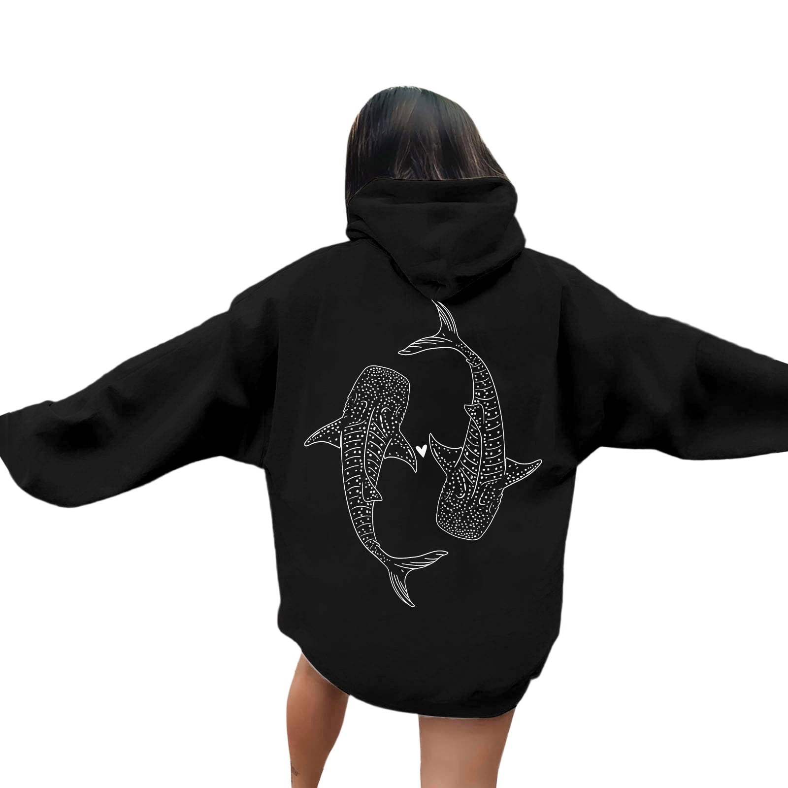 Shixiaoo Women's Casual Hoodie With Ocean Theme Print Long Sleeve Pullover Sweatshirt Comfortable Lined Hooded Top For Fall Winter Girl's Pullover Wom