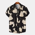 thumbnail image 1 of EGNMCR Men Casual Buttons Color Block Print With Pocket Turndown Short Sleeve Shirt Blouse, 1 of 9