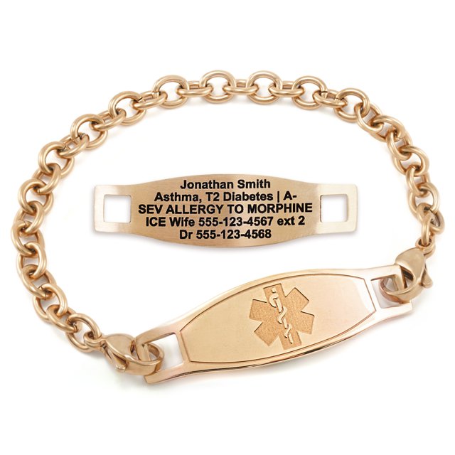 MedicEngraved Rose Gold Stainless Steel Custom Medical Alert Bracelet - 5mm Oval Link