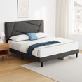 thumbnail image 2 of Full Bed Frame,Telino Full Size Platform Bed With Fabric Upholstered Headboard, Grey, 2 of 6