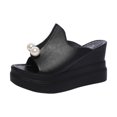 thumbnail image 1 of Womens Ladies Slippers Thick-Bottom Solid Pearl Waterproof Wedge Sandals Shoes, 1 of 9