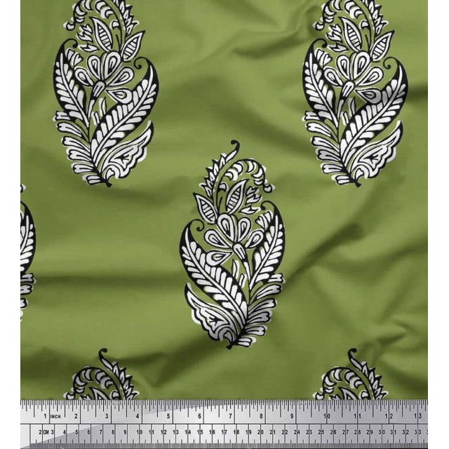 Soimoi Poly Georgette Fabric Leaves & Floral Block Print Fabric by The Yard 52 Inch Wide