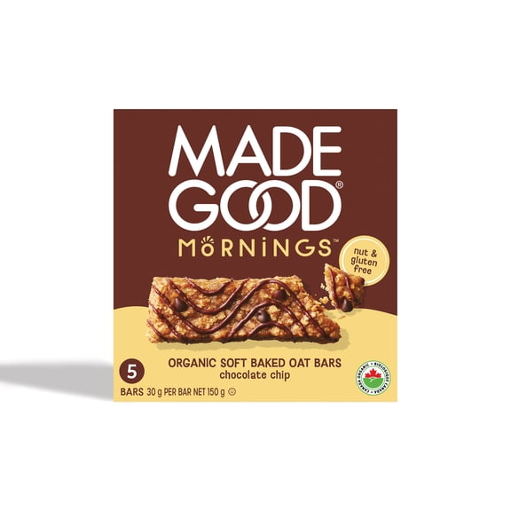 MadeGood Mornings Chocolate Chip Soft Baked Oat Bars 5 bars