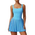 thumbnail image 1 of PISONIC Robe de Tennis et de Golf pour Femmes avec Soutien-Gorge Intégré, Short, Dos Nu, Encolure Carrée, Ourlet Plissé, Robes Athlétiques avec Poches, 1 of 9