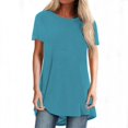thumbnail image 1 of JIRNDf Chemises pour Femmes Hauts Tendance Été Mode Grande Taille Col Rond Manches Courtes Longues Tuniques pour Femmes Blouse Décontractée Bleu Ciel P, 1 of 9