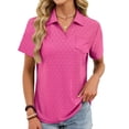 thumbnail image 4 of Pisexur Hauts pour Femmes Tendances Mode Chemises Col à Revers Col en V Manches Courtes Blouse Chic Décontractée Tunique Hauts Rose Vif,P, 4 of 6