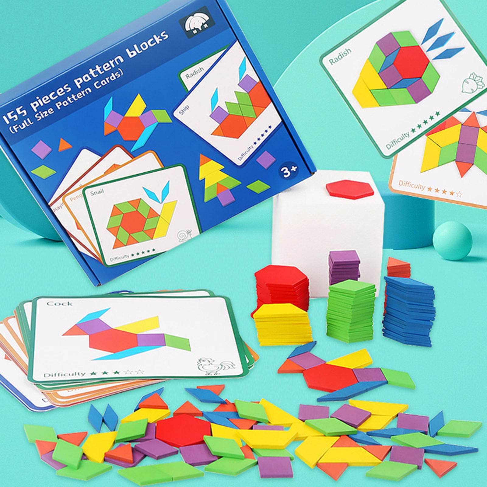 EGNMCR Home Decor, Room Decor, Wall Decor 155 Pieces Of Early Childhood Education Shape Matching Color Wooden Puzzle jigsaw puzzle