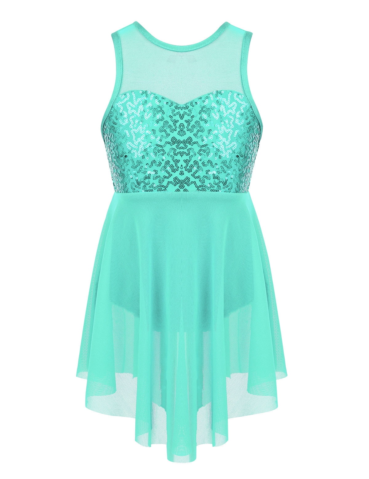 Jelory Robe de Danse Ballet pour Filles, Jupe à Sequins, Coupe Lyrique, Compétition de Patinage, Vert Menthe 16