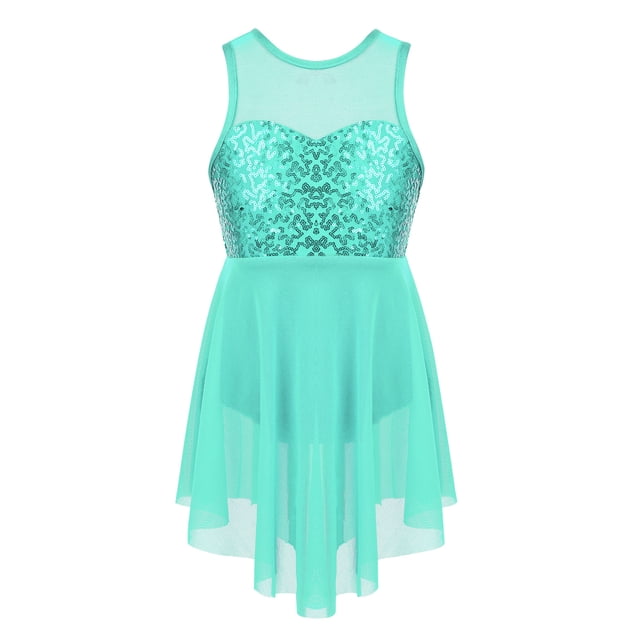 Jelory Robe de Danse Ballet pour Filles, Jupe à Sequins, Coupe Lyrique, Compétition de Patinage, Vert Menthe 16