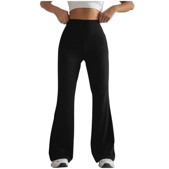 LOVZFMLL Women's Pants, Solid Color Tight Fitting Hip Shaping Flared Yoga Pants Black, 2XL
