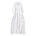 thumbnail image 2 of Meichang Robes Chemise en Coton et Lin pour Femmes, Unies, Coupe Ample, Manches Mi-Longues, Col à Revers, Boutonnées, Robes Midi, Fluides, Décontractées, Longues, Tuniques, Blanc, TG, 2 of 6