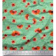 thumbnail image 1 of Soimoi Green Cotton Poplin Fabric Text & Poppy Floral Print Sewing Fabric Yard 56 Inch Wide, 1 of 3