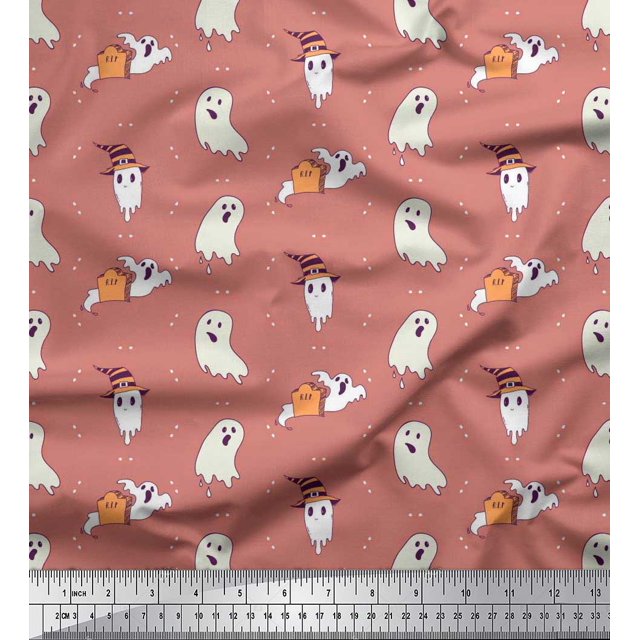 Soimoi Polyester Crepe Fabric Ghost Halloween Print Fabric by The Yard 42 Inch Wide