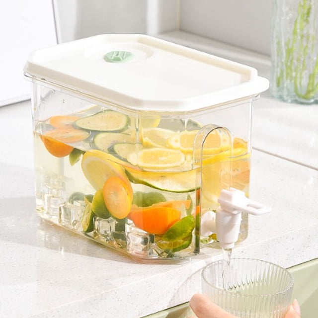 Distributeur de Boissons Réfrigéré avec Robinet - Récipient de Stockage de Boissons Étanche, Carafe Transparente pour Jus et, Blanc, JKODE