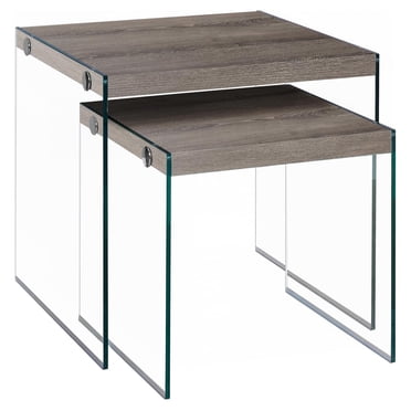 Monarch Specialties Tables Gigognes, Lot De 2, Côté, Bout, Accent, Salon, Chambre À Coucher, Verre Trempé, Stratifié, Brun, Dégager, Contemporain, Moderne