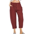 thumbnail image 1 of Innerwin Pantalon Capri à Cordon pour Femme Pantalon d'Été Jambe Droite Ample Bas Rouge Brique L, 1 of 2
