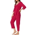 thumbnail image 4 of INSPIRE CHIC Pyjama de Nuit en Satin pour Femme, Ensemble de Détente en Dentelle à Col en V, TP, Rouge, 4 of 6