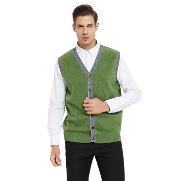 TOPTIE Men's Sweater Cardigan Vest Slim Fit Stylish Button Down Knitted-Green-XL