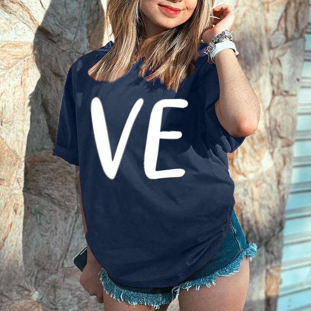 Hot Sale!! T-Shirts de la Saint-Valentin pour Femmes Imprimés Graphiques Mignons Léopard Cœur Amour T-Shirts Décontractés Manches Courtes Col Rond Marine + TP