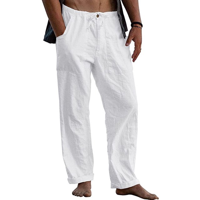 MAWCLOS Men Trousers Elastic Waist Sweatpants Drawstring Pants Baggy Party Solid Lounge White 5XL