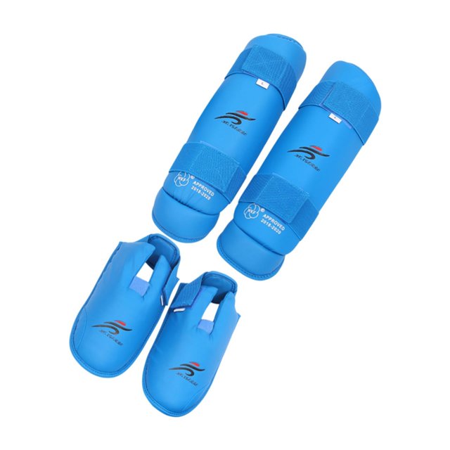 DYNWAVECA Kickboxing Shin Guards Leg Guards for Kids Shin Instep Pads Shin Protection for Grappling, Sanda, Boxing, Kickboxing Sparring Blue
