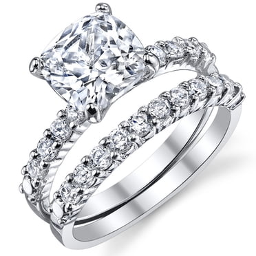 Ensemble de Bagues de Fiançailles et Alliances pour Femmes 2,5 Ct Coussin Fabuleux CZ Argent Sterling 925