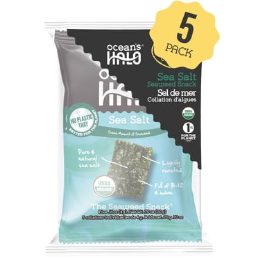 Ocean's Halo Organic 5-pack Sea Salt Seaweed Snack, Trayless Crispy Nori Snack, 4g Each