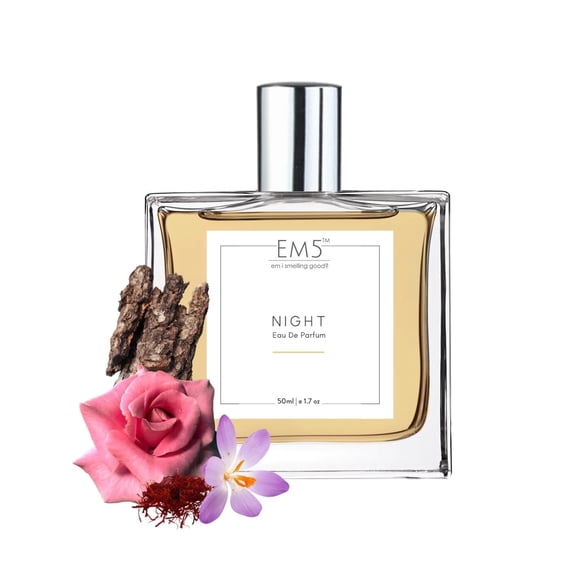 EM5 Night Eau De Parfum For Men & Women 50ml, 1.7 Fl.oz. | Strong & Long Lasting Fragrance - Unisex Perfume | Luxury Gift For Him Or Her - With Amber, Woody & Rose Accords Notes
