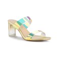 thumbnail image 1 of BLISSFUL STEP Women's Clear Colorful Straps Block Heeled Slides Sandals, 1 of 7