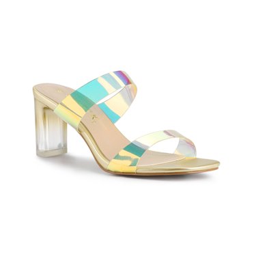 BLISSFUL STEP Sandales à Talon Bloc à Brides Transparentes et Colorées pour Femmes