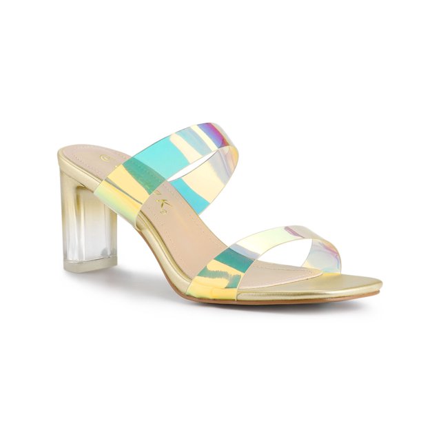 BLISSFUL STEP Women's Clear Colorful Straps Block Heeled Slides Sandals