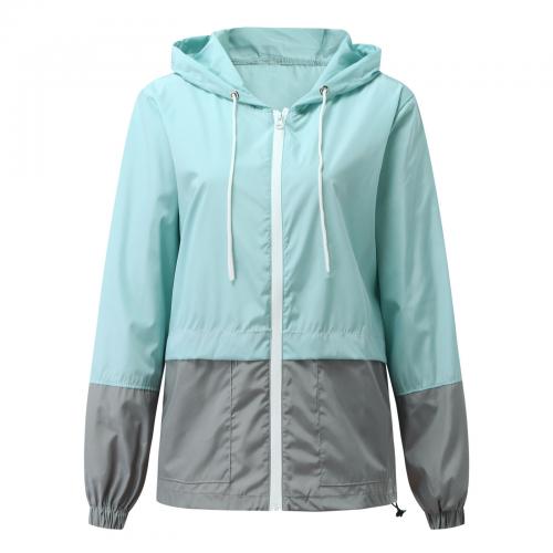 Opperiaya Women Packable Rain Jacket Outdoor Color Block Hooded Windbreaker