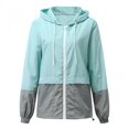 thumbnail image 1 of Opperiaya Women Packable Rain Jacket Outdoor Color Block Hooded Windbreaker, 1 of 5