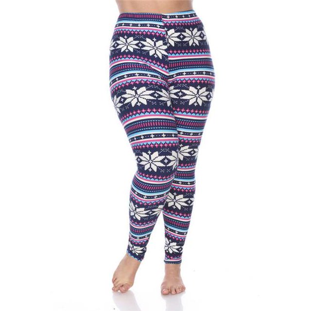 White Mark PS210-192 Plus Printed Leggings, Navy & Fuchsia - One Size