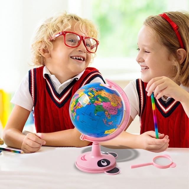 Dvkptbk Rotating World Globe with Stand for Learning, Educational Rotating World Map Globe, Mini Earth Children Globe for Classroom Geography Education