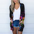 thumbnail image 2 of Cardigan à Imprimé Papillon pour Femmes, Col en V, Manches Longues, Poches, 2 of 6