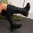 thumbnail image 2 of Dakaela Women Fold Over Knee High Riding Boots Low Heel Platform Slouchy Long Boot Round Toe Winter Walking Shoes Black Size 9, 2 of 8