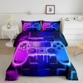 thumbnail image 2 of Blue Purple Gaming Kids Queen Comforter Set - Gamer Comforter Boys Queen Size Bedding Set, Neon Lights Abstract Geometry Design Gamer Room Decor, 2 of 5