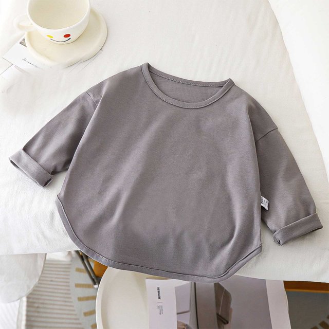 RXIRUCGD T-shirt à Manches Longues pour Enfants, Col Rond Uni, Haut à Manches Longues (Gris, Taille : 110)