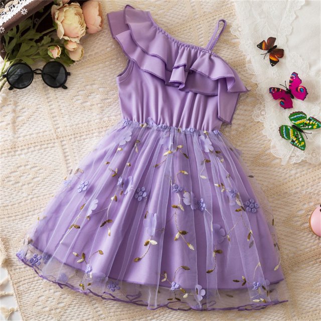 LOVZFMLL 3-8year Kid's Fashion Solid Color Sequin Zipper Short Sleeved Round Neck Dress