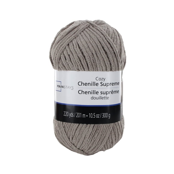 MAINSTAYS Cozy Chenille Supreme, 201 m (220 yds), 300 g (10.5 oz), 100% Polyester, Warm Grey