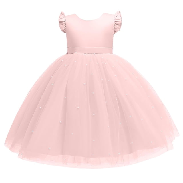 RXIRUCGD 2025 Vêtements d'Été pour Enfants Robe Bouffante en Maille Unie pour Filles Robe de Performance Formelle pour Filles