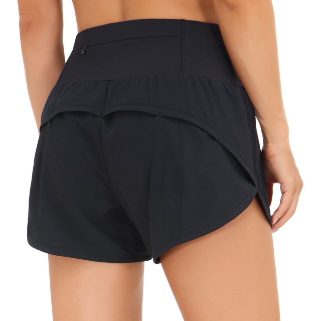 Womens High Waisted Running Shorts Quick Dry Athletic Workout Shorts with Mesh Liner Zipper Pockets